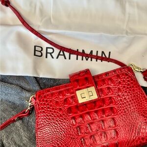 Brahmin Red Croc Embossed Leather Crossbody Bag Gold Hardware